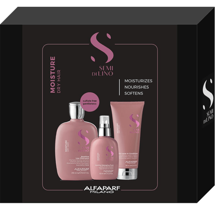 Alfaparf Semi Di Lino Moisture Nutritive Trio Gift with Leave-in Conditioner