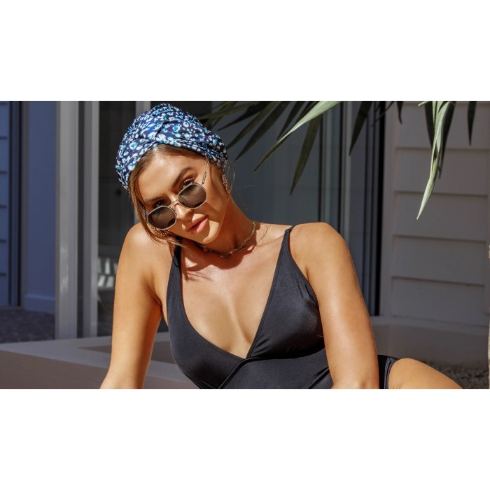 Louvelle Amelie Shower Cap in Denim Leopard