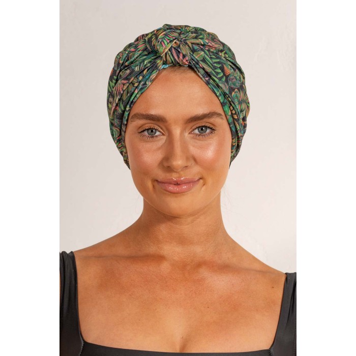 Louvelle DAHLIA shower cap in Tropical Leaves
