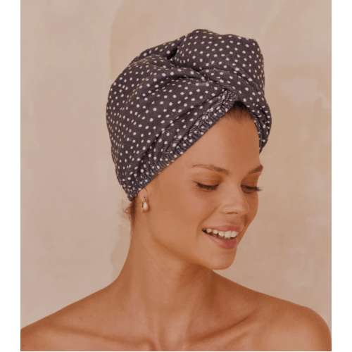 Louvelle RIVA Hair Towel Wrap - French Navy Polka Dot