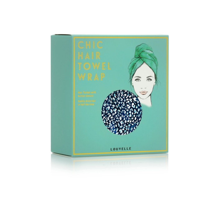 Louvelle RIVA Hair Towel Wrap in Denim Leopard