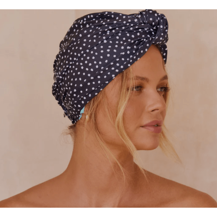 Louvelle Dahlia shower cap - French Navy Polka Dot