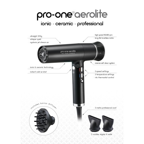 Pro-one Aerolite Hairdryer in Black