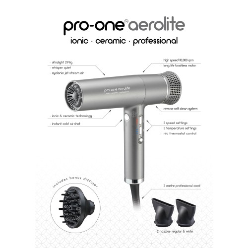 Pro-one Aerolite Hairdryer in Titanium