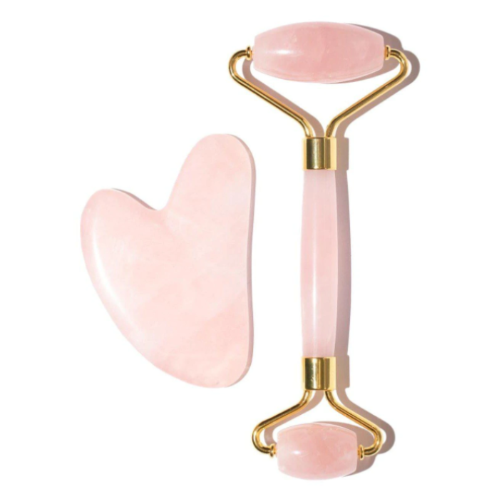 Zove Beauty Rose Quartz Facial Roller & Gua Sha Set