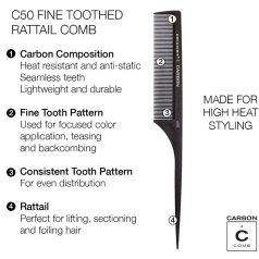 Carbon Comb C50 - Fine Toothed Raittail Comb 