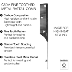 Carbon Comb C50M - Fine Toothed Metal Raittail 