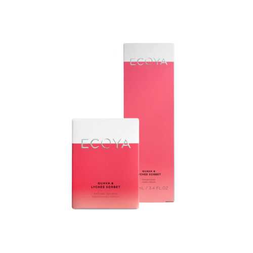 Ecoya Madison Candle and Hand Cream in Guava & Lychee Sorbet 