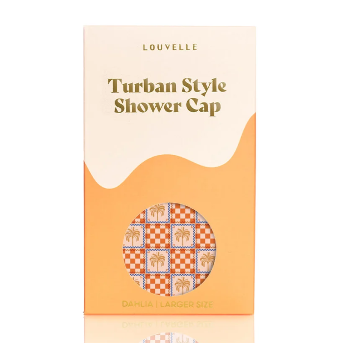 Louvelle Dahlia shower cap - Orange Palm Check