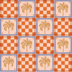 Dahlia Shower Cap - Orange Palm Check 