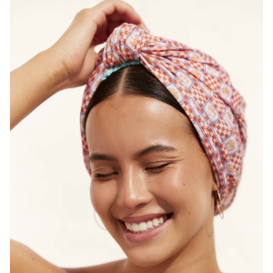 Dahlia Shower Cap - Orange Palm Check 