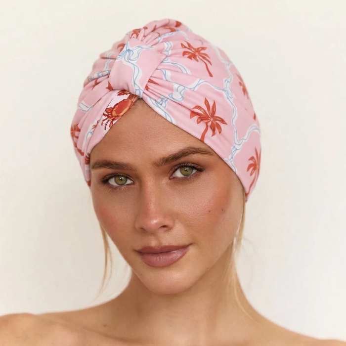 Louvelle Amelie Shower Cap & Hair Towel Wrap Moroccan Palm