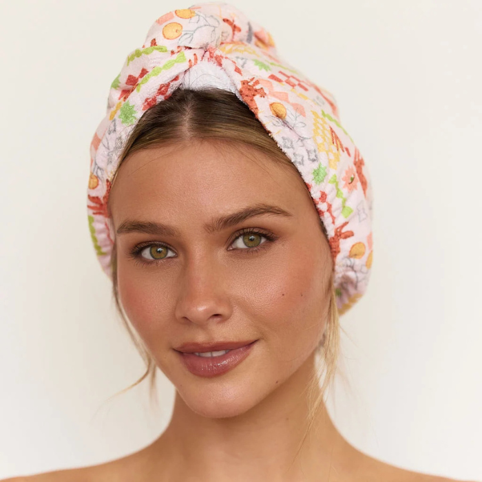 Louvelle Amelie Shower Cap & Hair Towel Wrap Santorini Sun