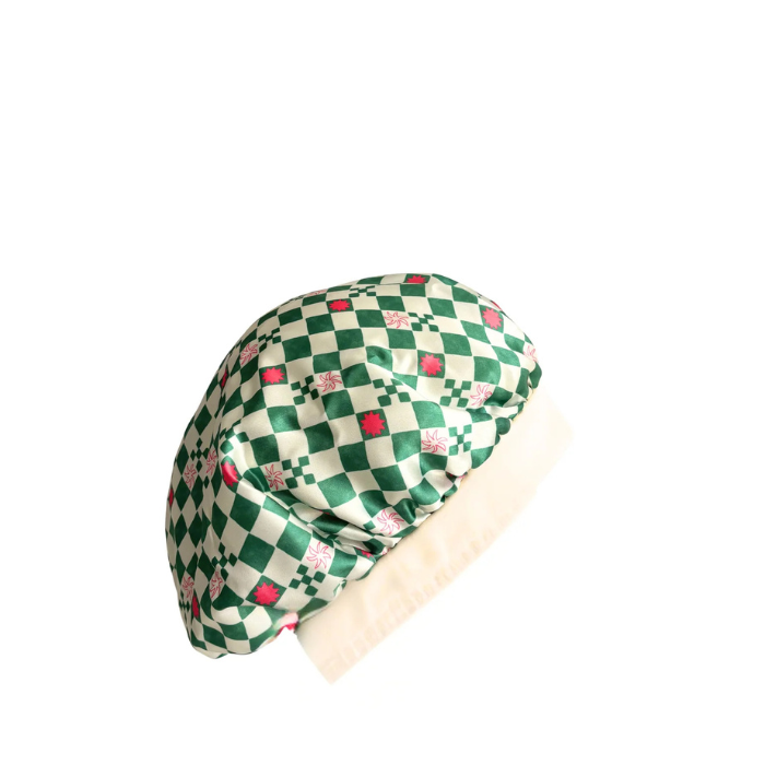 Louvelle Satin Sleep Bonnet in Green Check