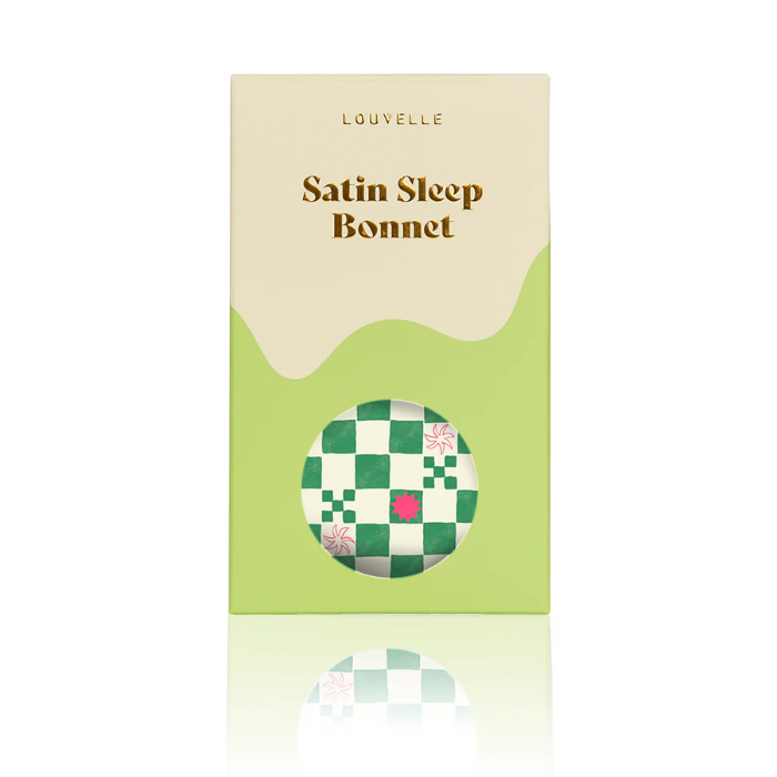 Louvelle Satin Sleep Bonnet in Green Check