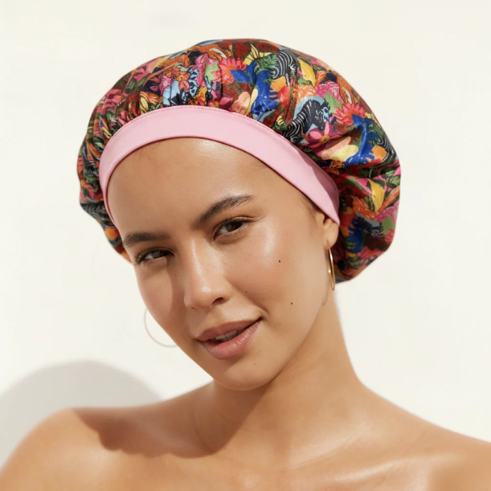 Louvelle Satin Sleep Bonnet in Jungle Animal