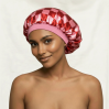 Louvelle Satin Sleep Bonnet in Red Pink Check