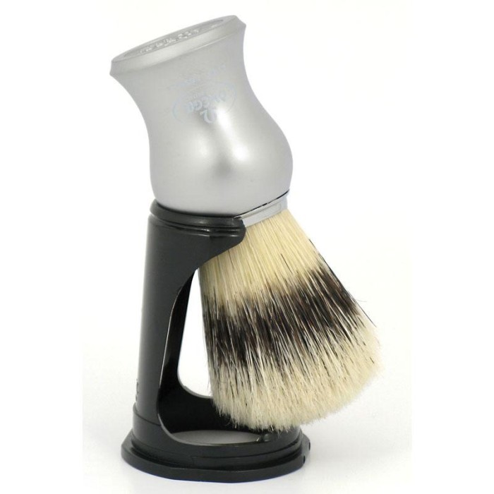 Omega Pure Bristles Matt Silver Shaving Brush with Stand