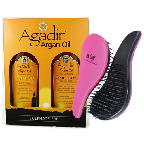 Agadir Argan Oil Shampoo Conditioner and Detangle Brush Pack