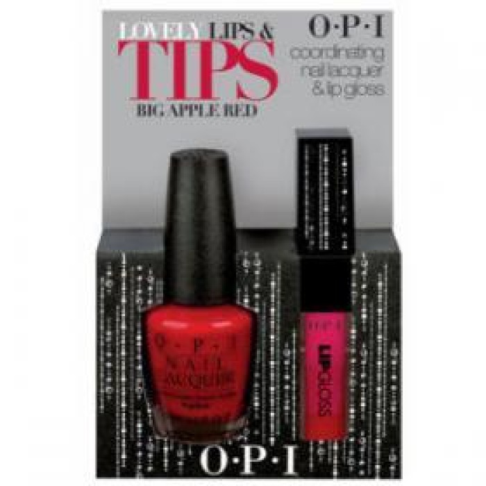 OPI Lovely Tips & Lips Duo 3 Big Apple Red With Lip Gloss