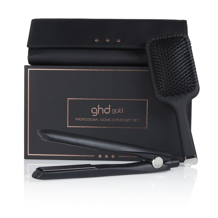ghd Crown & Gold Gift Set - gold styler with paddle brush & heat-resistant bag