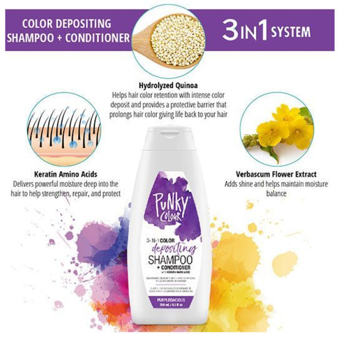 Punky Colour 3-in-1 Color-Depositing Shampoo + Conditioner - Purpledacious