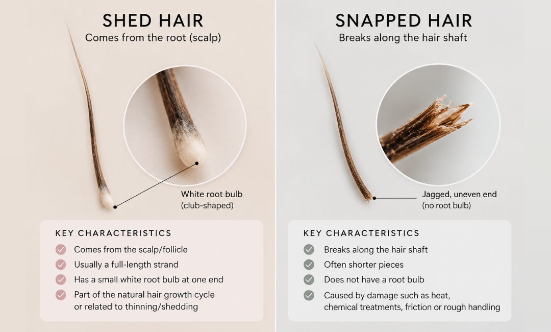 Difference between shed hair and snapped hair