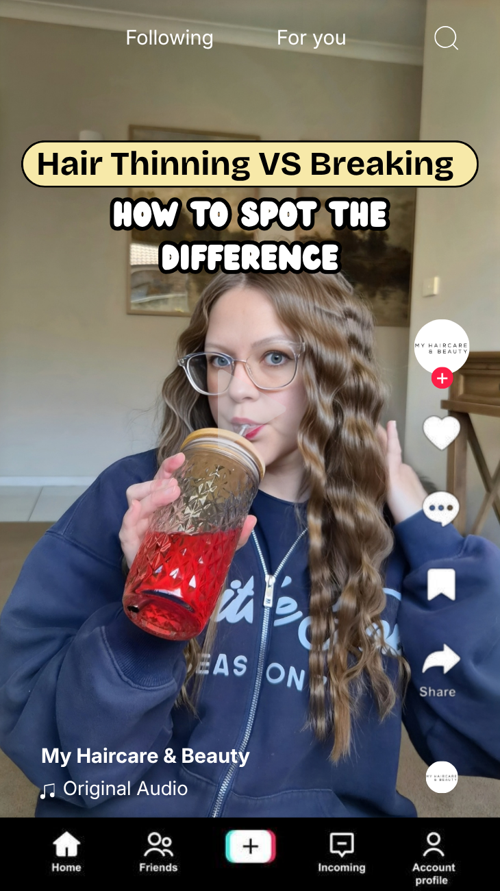 Watch our TikTok video explaining hair thinning vs hair breakage